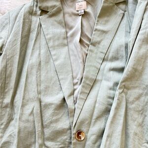 Light Green Linen Blazer with Button Detail